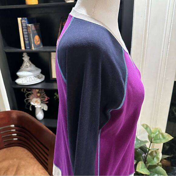 Eddie Bauer Purple Color Block Light Weight Sweater Size Small - Picture 4 of 12